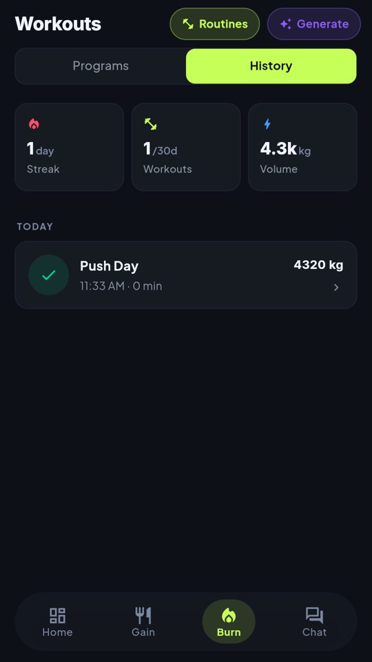 Workout history