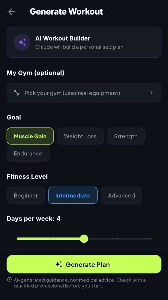 AI workout builder